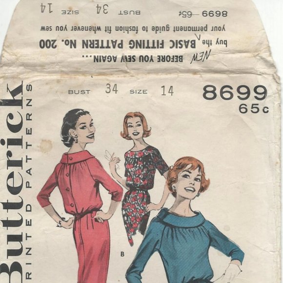 Vintage 60s Dress Pattern, Roll Collar Sheath Dress, Butterick 8699, 34" Bust - Picture 5 of 8